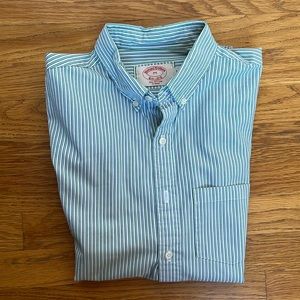 Brooks Brothers Men’s Medium slim cotton button down green blue white stripe